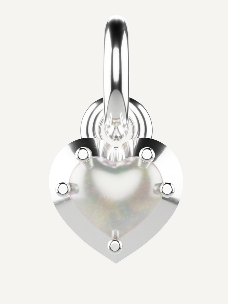 Love Heart Charm, White Opal