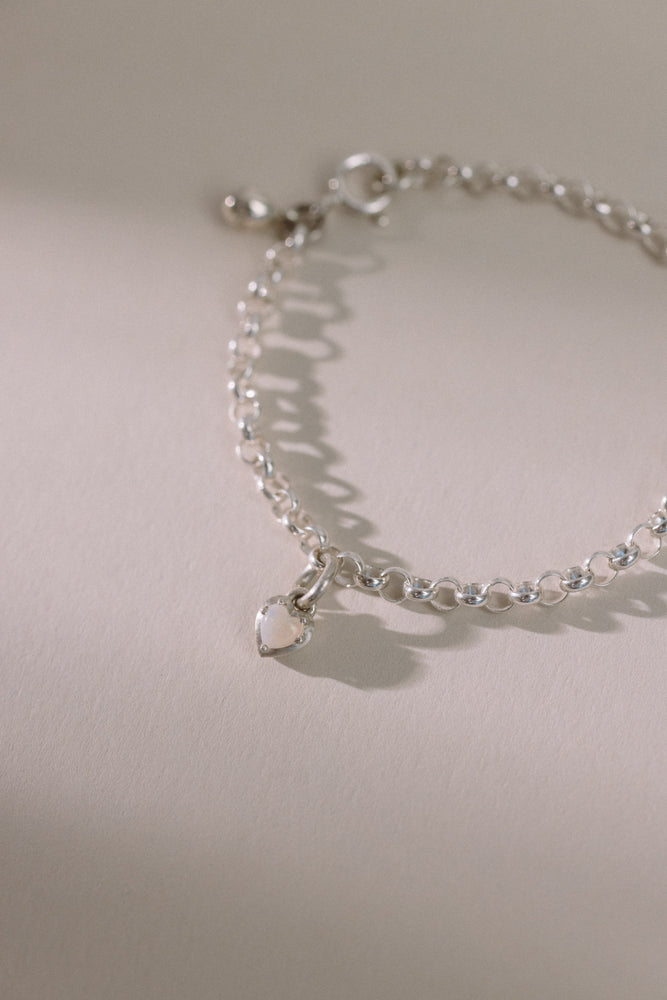 Love Heart Charm, White Opal
