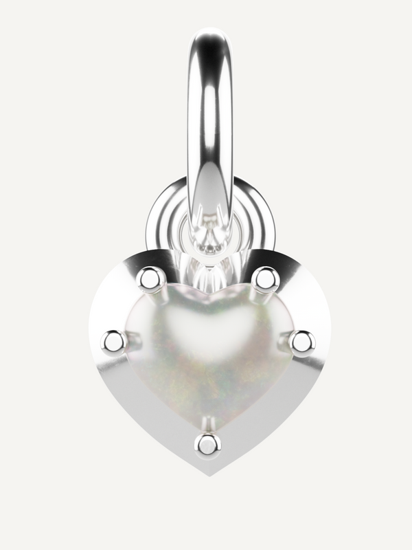 Love Heart Charm, White Opal