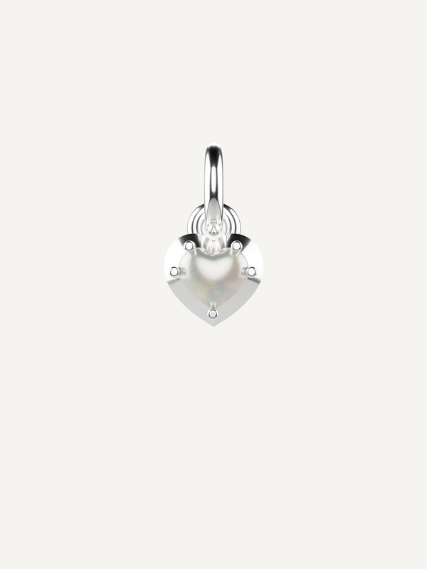 Love Heart Charm, White Opal